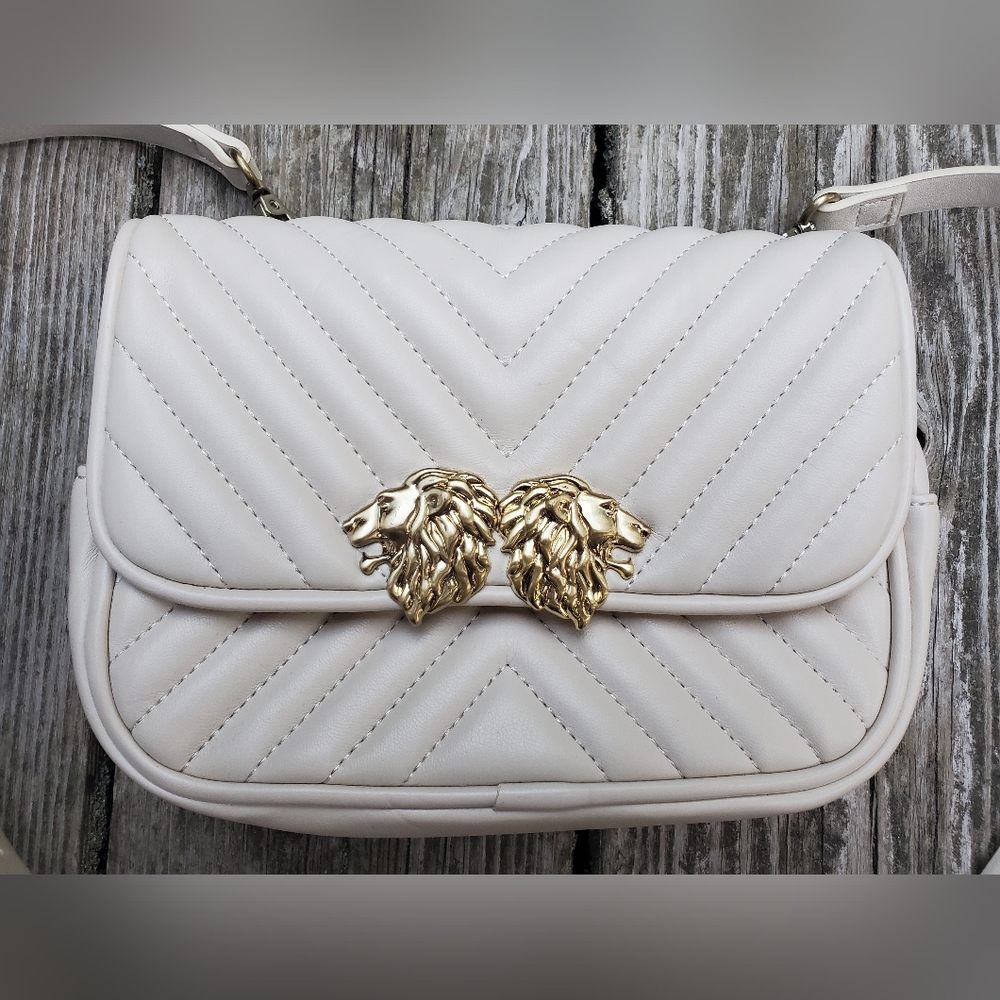 ZARA Ivory Quilted Crossbody Belt Bag • Double Gold Lion